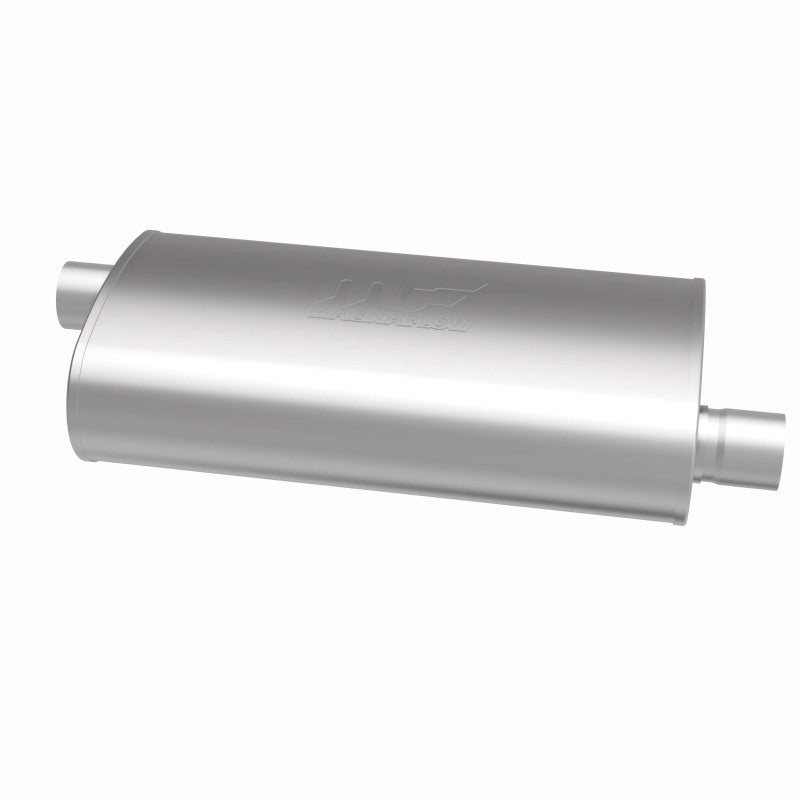 MagnaFlow Mag SS muffler with 22x5x11 inch dimensions and 3x3 inlet/outlet showing polished stainless steel finish.