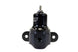 AEM high capacity black adjustable fuel pressure regulator for automotive fuel systems, shown in close-up view.