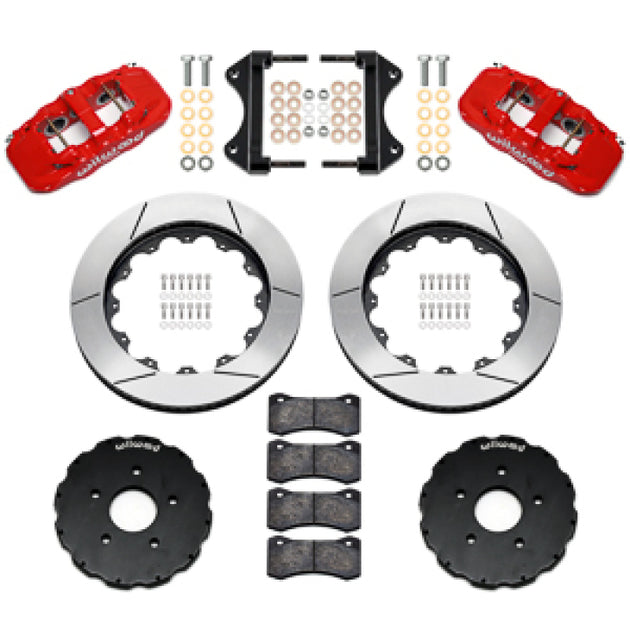 Wilwood Chevrolet Corvette C7 Aero6 front big brake kit with 14-inch red rotor and caliper, designed for enhanced stopping power.