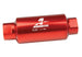 Aeromotive in-line fuel filter with AN-10 fitting and 10-micron fabric element for automotive fuel filtration.
