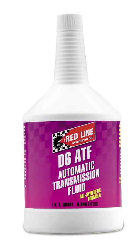 Red Line D6 ATF quart bottle of gear oil showing the label and packaging for transmission fluid.