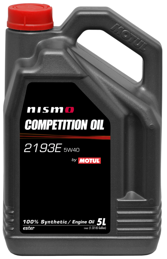 Motor oils product image showing Motul Nismo Competition Oil 2193E 5W40 5L container for high-performance engine lubrication.