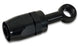 Vibrant black aluminum -8AN banjo hose end fitting for M18 banjo bolt, designed for automotive fluid connections.