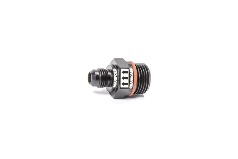 Radium Engineering fuel line with Radium PCV valve, 10AN ORB to 6AN male fitting, black hoses and metal connectors.