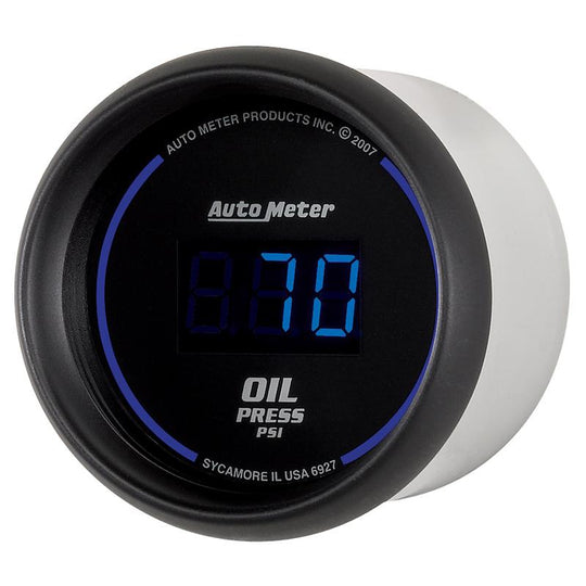 AutoMeter Cobalt digital 52.4mm black oil pressure gauge displaying 0-100 psi with digital readout.