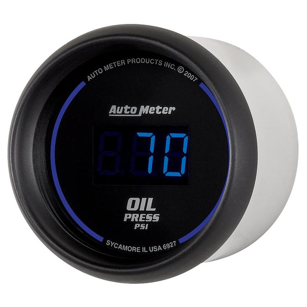 AutoMeter Cobalt digital 52.4mm black oil pressure gauge displaying 0-100 psi with digital readout.