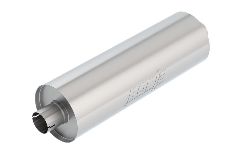 Borla 2.75-inch inlet/outlet universal muffler with 7.75-inch diameter and 24-inch length, designed for heavy-duty truck exhaust systems.