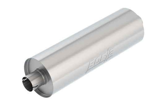 Borla 2.75-inch inlet/outlet universal muffler with 7.75-inch diameter and 24-inch length, designed for heavy-duty truck exhaust systems.