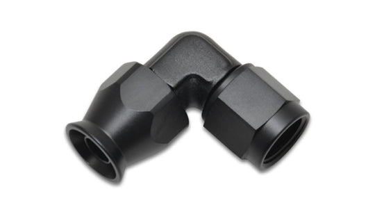 Vibrant -6AN 90-degree tight radius forged hose end fitting for PTFE lined hose, shown in close-up detail.