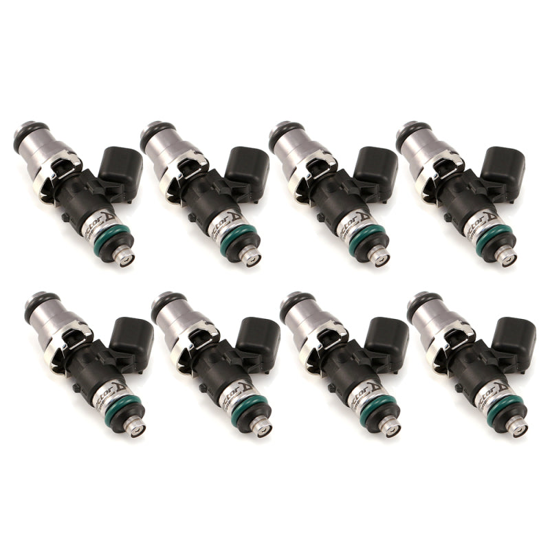 Injector Dynamics 2600-XDS fuel injector set for 8-cylinder engines, 48mm length with 14mm top and O-ring seals.
