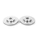Pair of PowerStop 16-19 Cadillac CT6 front drilled and slotted brake rotors with vented design for improved stopping power.