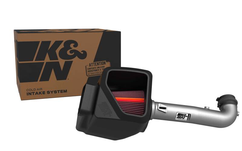 K&N Chevy/GMC 1500 V8 5.3L/6.2L NextGen aluminum cold air intake system with air filter and intake tubing.