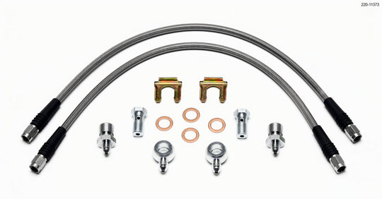 Wilwood Flexline Kit D52 brake line with 18-inch hose and banjo fitting, designed for D52 calipers, 7/16-20 size.