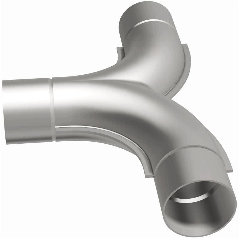 MagnaFlow 2.50-inch stainless steel smooth transition T connecting pipe with 90/90 degree bends for exhaust systems.