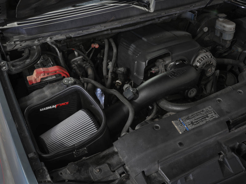 aFe Magnum FORCE Stage-2 Pro Dry S cold air intake system installed in a 2009-2014 Chevrolet Silverado or GMC Yukon.