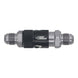 DeatschWerks 6AN male flare quick disconnect dry break fittings in matte black, two-piece anodized fittings for fuel systems.