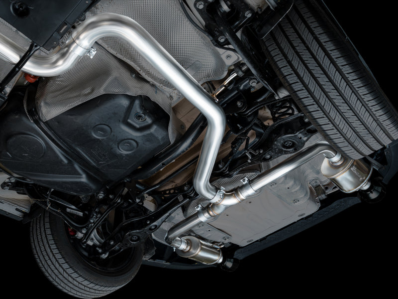 AWE Tuning catback exhaust for 2022-2025 Volkswagen Jetta GLI Touring Edition with diamond black tips, showing the sleek exhaust tips and piping.