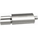 MagnaFlow stainless steel muffler with tip, 14x5x8 inches, featuring dual inlet and outlet pipes, automotive exhaust component