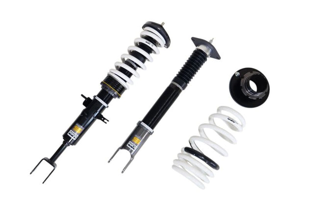 HKS HIPERMAX S Z33 coilovers for Nissan 350Z with adjustable suspension components, installed on a car.