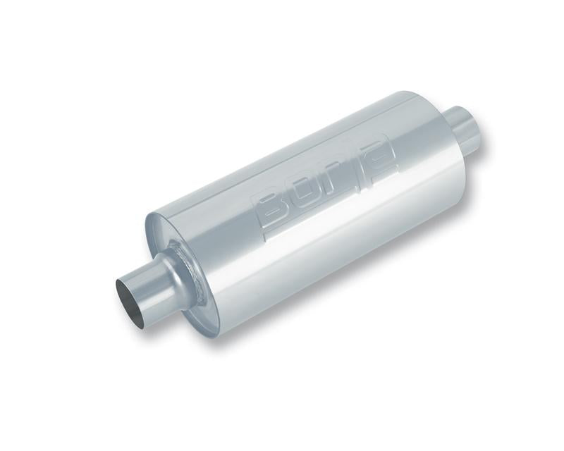 Borla 3-inch inlet/outlet Turbo XL muffler with 6.75-inch diameter and 24-inch length, designed for truck exhaust systems.