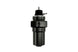 Turbosmart FPRF8 black fuel pressure regulator and filter, compact automotive part with hoses and fittings, on a white background.