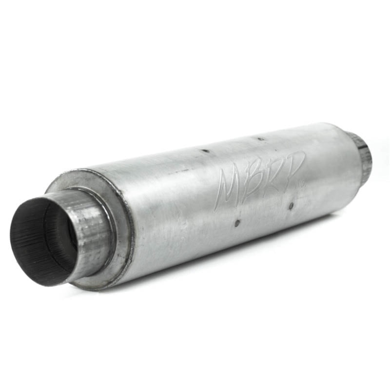 MBRP universal quiet tone muffler with 4-inch inlet and outlet, 24-inch aluminum body, 6-inch diameter, 30-inch overall length