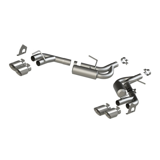 MBRP axle back exhaust for 2016-2019 Chevrolet Camaro V6 with dual 2.5-inch pipes and quad wall tips, rear view showing exhaust tips