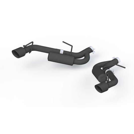 MBRP black coated 2.5-inch axle back exhaust system with dual wall tips for 2016-2019 Chevrolet Camaro, sporty rear view.