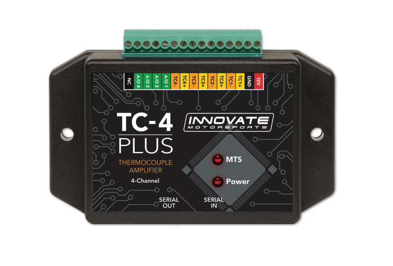 Innovate TC-4 PLUS 4-channel thermocouple performance monitor for MTS testing, by Innovate Motorsports, with multiple thermocouple inputs.