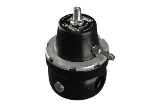 Turbosmart FPR6 fuel pressure regulator in black with -6AN fitting, designed for automotive fuel system regulation.