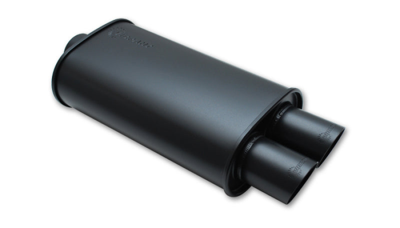 Vibrant StreetPower flat black oval muffler with dual 3-inch outlets and 3-inch inlet ID, designed for automotive exhaust systems.