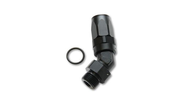 Vibrant Male -10AN 45-degree hose end fitting with 3/4-16 thread, showcasing a vibrant anodized finish for automotive or plumbing use.
