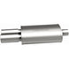 MagnaFlow stainless steel muffler with tip, 14x5x8 inches, featuring 2.25/3 inch inlet and outlet pipes, for automotive exhaust systems.