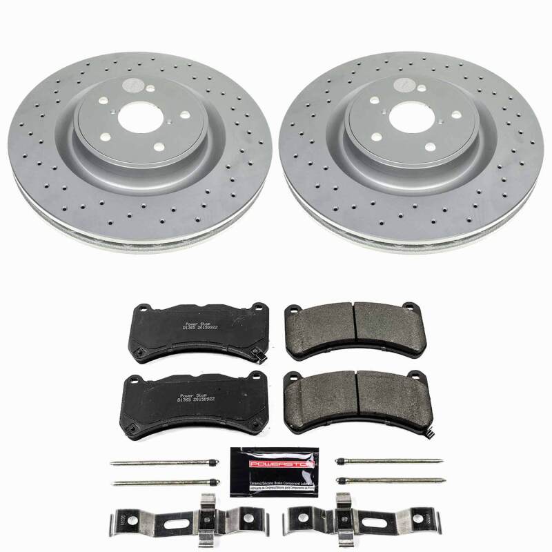 PowerStop Z23 coated brake kit for 2024 Subaru WRX front brakes, performance D&S brake components in natural setting