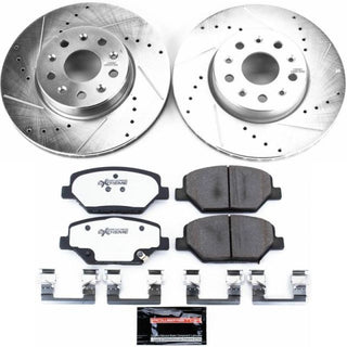 PowerStop Z26 Street Warrior front brake kit for 2016-2019 Chevrolet Camaro, includes performance brake rotors and pads.