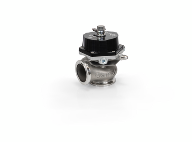 Garrett GVW-40 40mm black wastegate kit with actuator and mounting hardware, designed for turbocharger boost control.