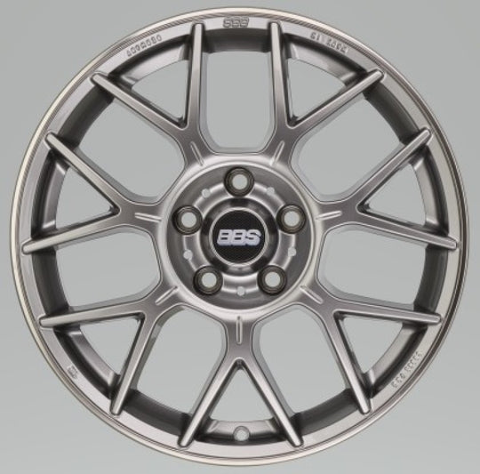 BBS XR 18x8 cast alloy wheel with 5x112 bolt pattern, 44mm offset, gloss platinum finish, 82mm bore, PFS/clip required