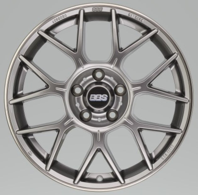 BBS XR 18x8 cast alloy wheel with 5x112 bolt pattern, 44mm offset, gloss platinum finish, 82mm bore, PFS/clip required