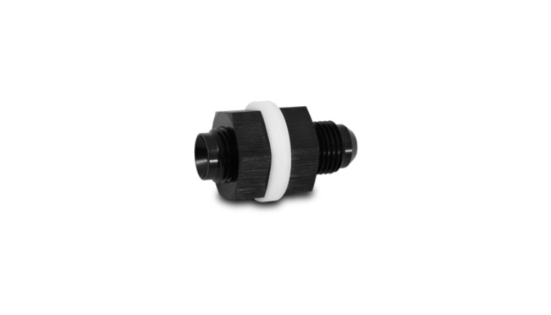 Vibrant -6AN fuel cell bulkhead adapter fitting with PTFE crush washers and nut, used for secure fuel line connections.