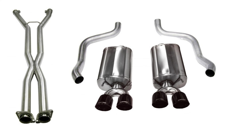 CORSA Performance X Pipe for vehicle exhaust system showing polished stainless steel pipe with intersecting cross design