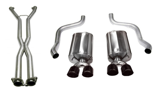 CORSA Performance X Pipe for vehicle exhaust system showing polished stainless steel pipe with intersecting cross design