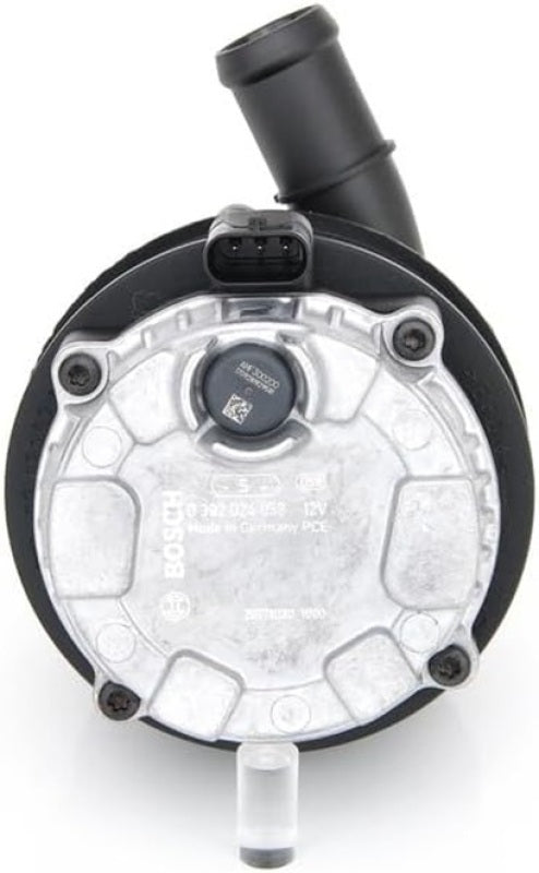 Bosch 108W electric water pump showing metal body and inlet/outlet connections for household water circulation.