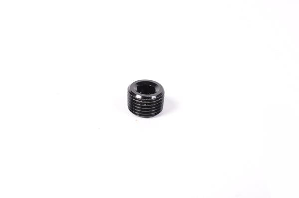 Radium Engineering 1/8in NPT plug fitting, metal connector for fluid or gas lines, showing threaded end and smooth exterior