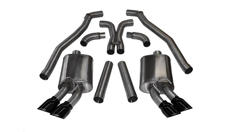 Black Corsa Performance catback exhaust system for 2012-2015 Chevrolet Camaro ZL1 6.2L V8 Coupe, featuring dual exhaust tips.