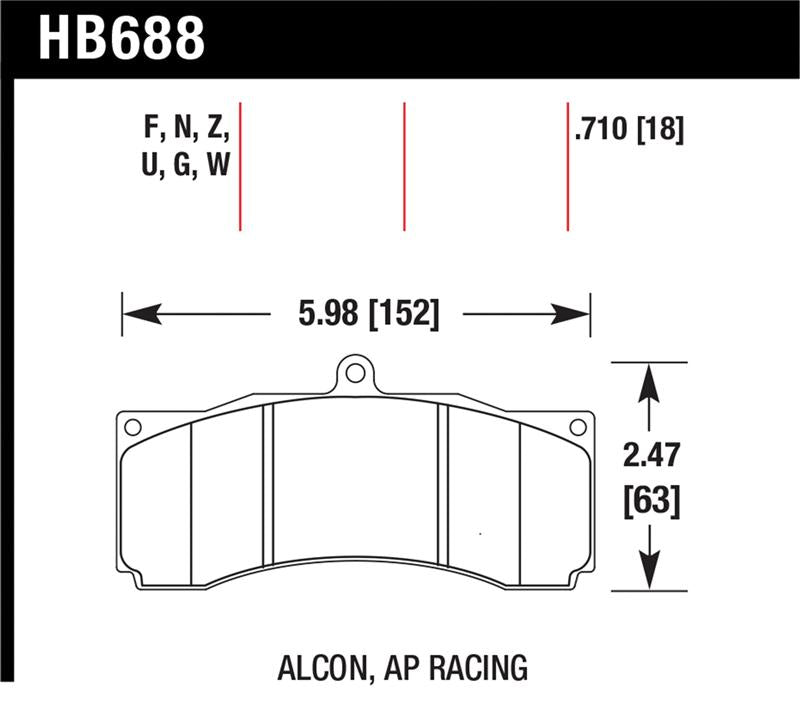 Hawk AP Racing ceramic front brake pads by Hawk Performance with 0.710-inch thickness, designed for high-performance braking.
