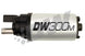 DeatschWerks DW300M series 340 LPH Ford in-tank fuel pump showing the compact metal pump with electrical connector and mounting flange.