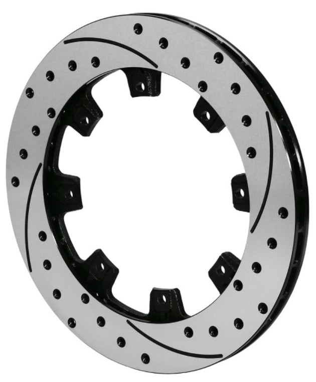 Wilwood UltraLite brake rotor, 12.19 inch diameter, iron, left-hand, black drilled 2-piece rotor with 8 on 7 inch bolt pattern
