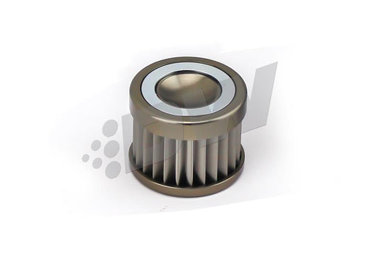 DeatschWerks stainless steel 10 micron universal fuel filter element fitting 70mm filter housings, designed for fuel filtration.