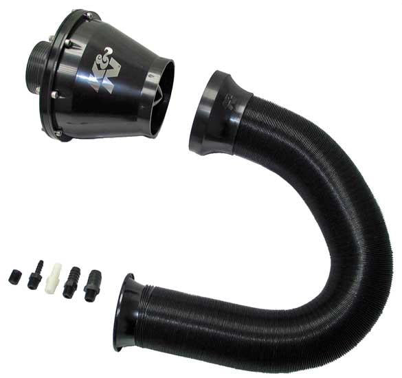 K&N Engineering Apollo black 70mm cold air intake with flange and PP tubing, designed for automotive performance enhancement.