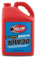 Red Line 10W30 motor oil gallon container, high-performance motor oil for automotive engine lubrication.